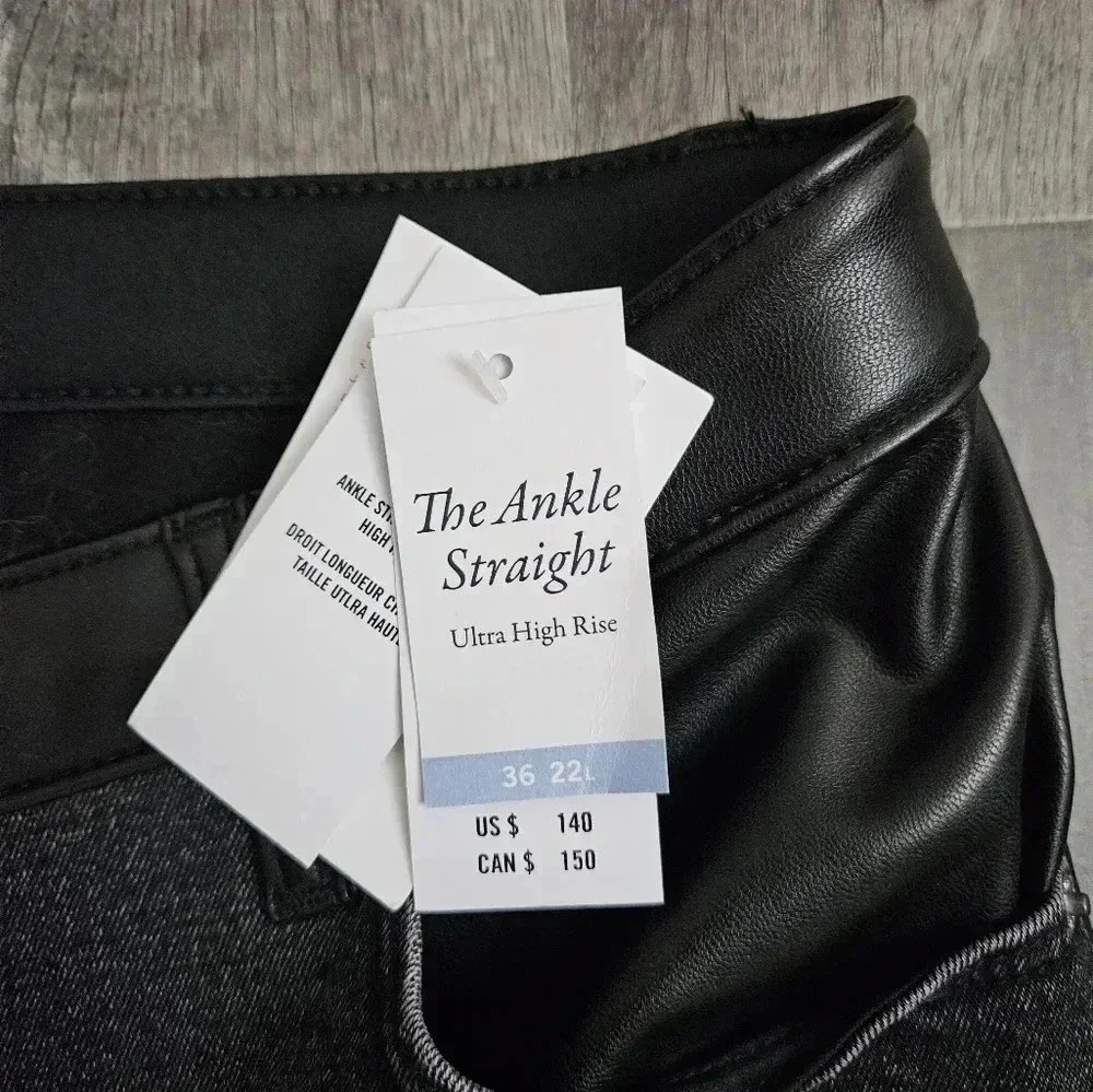 Abercrombie Mixed Fabric Ultra High Rise Ankle Straight‎ Jean Black Leather 22L